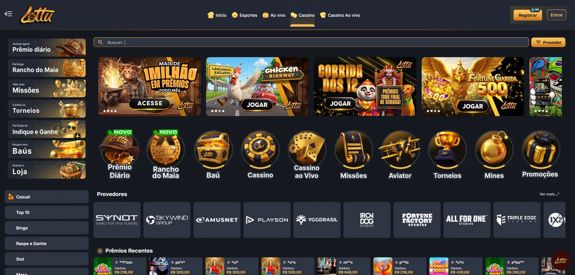 Catálogo de slots e crash games na plataforma Lotus Bet Casino