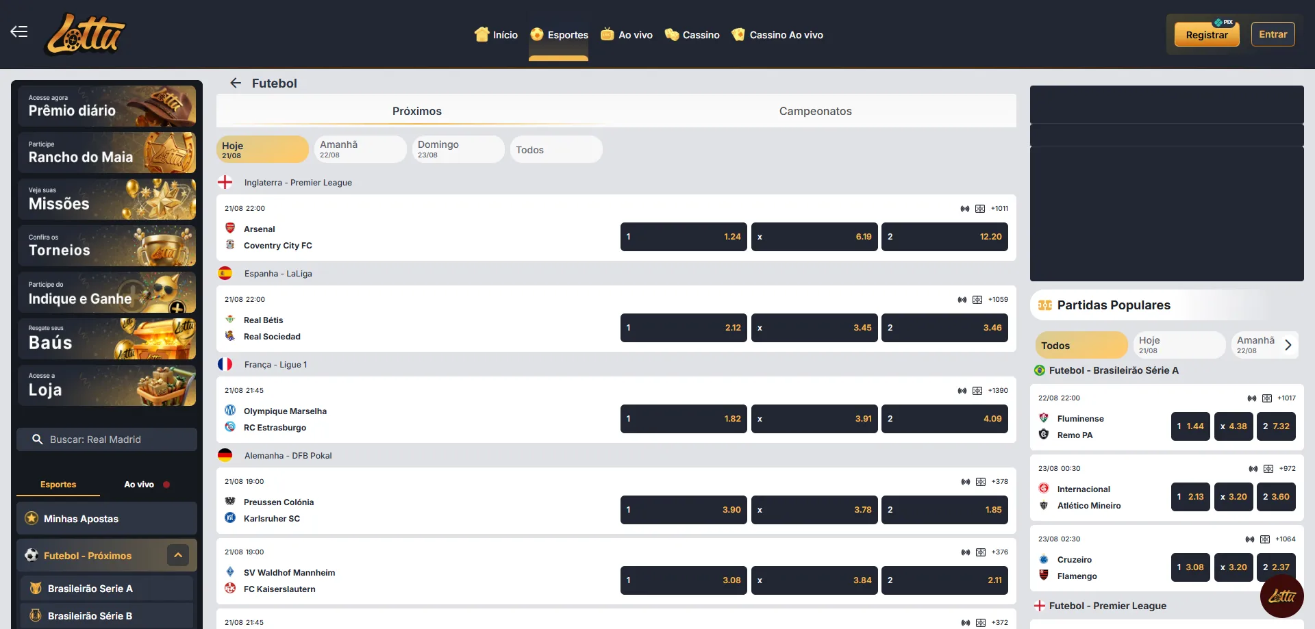 Apostas esportivas ao vivo na Lotus Bet — futebol e mais modalidades