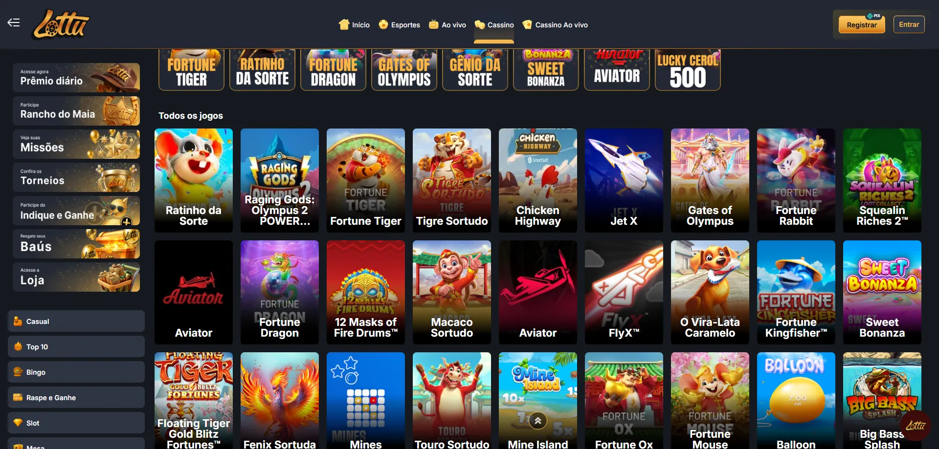 Jogos disponíveis no app mobile Lotus Bet slots e crash games